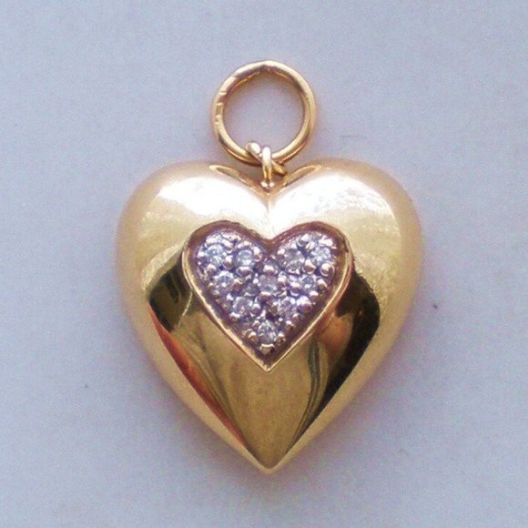 Diamond Heart Pendant Necklace 14K Yellow Gold Vintage Designer Solid 14K Yellow Gold Diamond Cluster Heart PENDANT CHARM